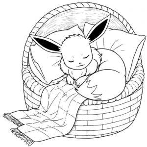 Coloriage 1 de Evoli qui dort dans son panier