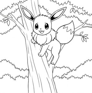 Coloriage 5 de Evoli qui grimpe dans un arbre