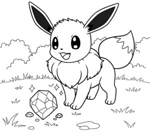 Coloriage 6 de Evoli avec une pierre précieuse