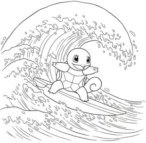 Coloriage 1 de Carapuce qui surfe