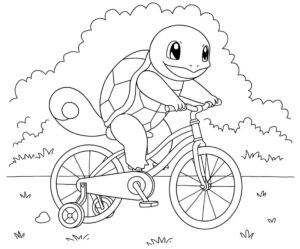 Coloriage 4 de Carapuce qui fait du vélo