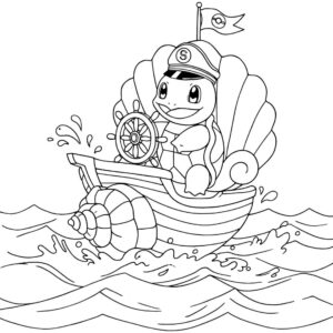Coloriage 5 de Carapuce capitaine d'un bateau