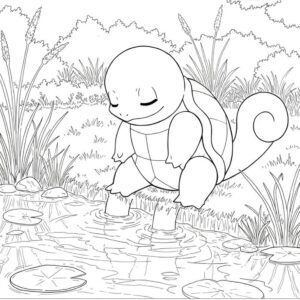 Coloriage 7 de Carapuce le bord d'un étang