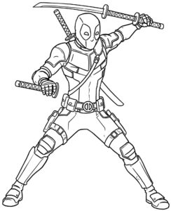 Coloriage 5 de Deadpool avec ses sabres