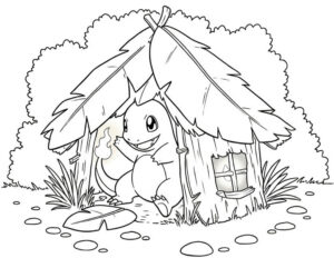 Coloriage 4 de Salamèche dans sa cabane