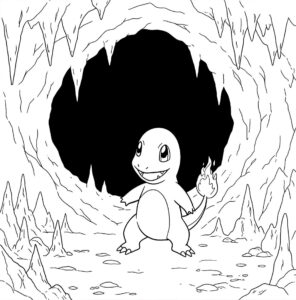 Coloriage 5 de Salamèche dans sa grotte