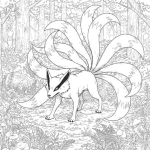 Coloriage 6 de Kyubi dans la forêt