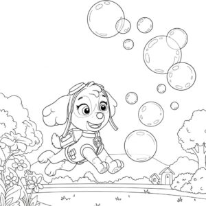 Coloriage 5 de Stella qui joue avec des bulles