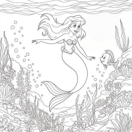 Coloriage 3 de Ariel sous l'eau