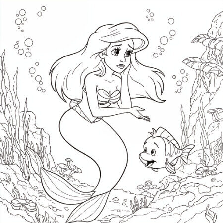 Coloriage 6 de Ariel qui est triste