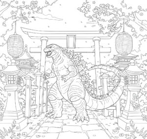 Coloriage 3 de Godzilla au Japon