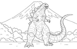 Coloriage 4 de Godzilla au Mont Fuji