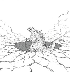 Coloriage 6 de Godzilla dans un cratère
