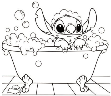 Coloriage 1 de Stitch prend son bain