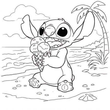 Coloriage 2 de Stitch qui mange une glace