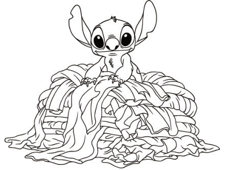 Coloriage 6 de Stitch se cache dans le linge