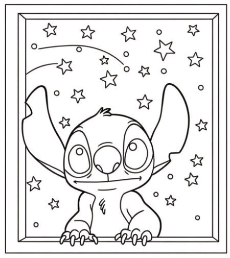 Coloriage 7 de Stitch regarde les étoiles