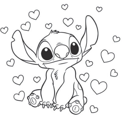 Coloriage 3 de Stitch mignon plein d'amour
