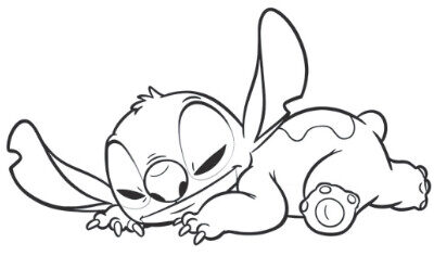 Coloriage 5 de Stitch mignon qui fait une sieste