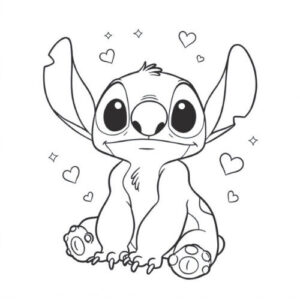 Coloriage 7 de Stitch mignon émerveillé