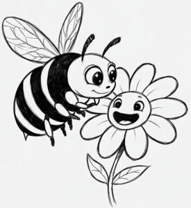 Coloriage 1 d'une abeille avec une fleur