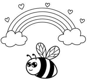 Coloriage 2 d'une abeille sous un arc-en-ciel