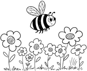 Coloriage 3 d'une abeille qui se promène