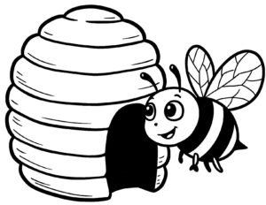 Coloriage 5 d'une abeille revenant à la ruche