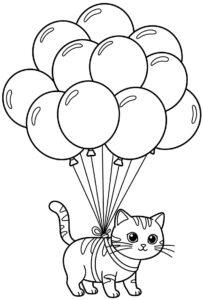 Coloriage 2 de ballons avec un chat