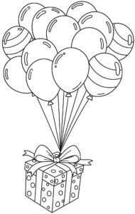 Coloriage 4 de ballons avec un cadeau