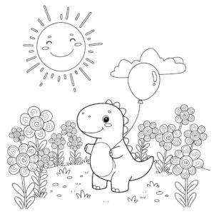 Coloriage 1 de dinosaure qui se promène