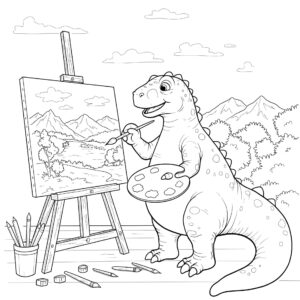 Coloriage 4 de dinosaure qui peint