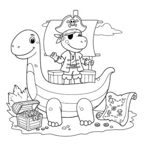 Coloriage 7 de dinosaure sur un bateau