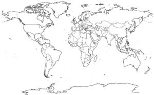 Coloriage 3 de la carte du monde avec frontières