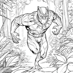 Coloriage 2 de Black Panther dans la jungle