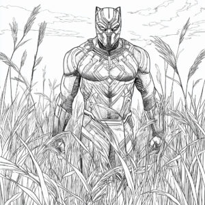 Coloriage 4 de Black Panther dans un champs