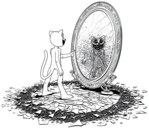 Coloriage 5 de Catnap qui se regarde dans un miroir