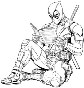 Coloriage 1 de Deadpool qui lit