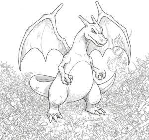 Coloriage 7 de Dracaufeu dans des lianes