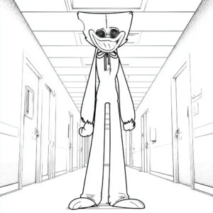 Coloriage 1 de Huggy Wuggy dans un couloir sombre
