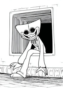 Coloriage 2 de Huggy Wuggy qui sort d'une trappe