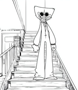 Coloriage 7 de Huggy Wuggy dans les escaliers