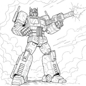 Coloriage 2 de Optimus Prime qui tire