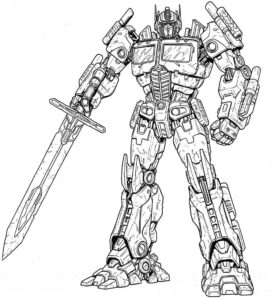 Coloriage 3 de Optimus Prime avec son épée