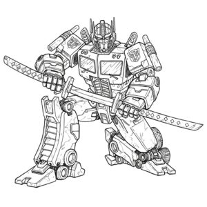 Coloriage 6 de Optimus Prime qui dégaine son sabre