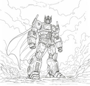 Coloriage 7 de Optimus Prime héroïque avec sa cape