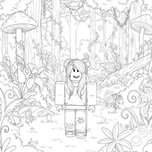 Coloriage 1 de skin Roblox pour fille dans une foret