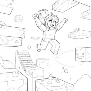 Coloriage 4 de skin Roblox pour fille qui saute dans un parcours
