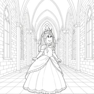 Coloriage 7 de skin Roblox pour fille dans son château