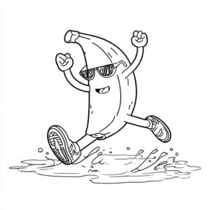 Coloriage 1 du skin banane dans Stumble Guys qui saute dans l'eau